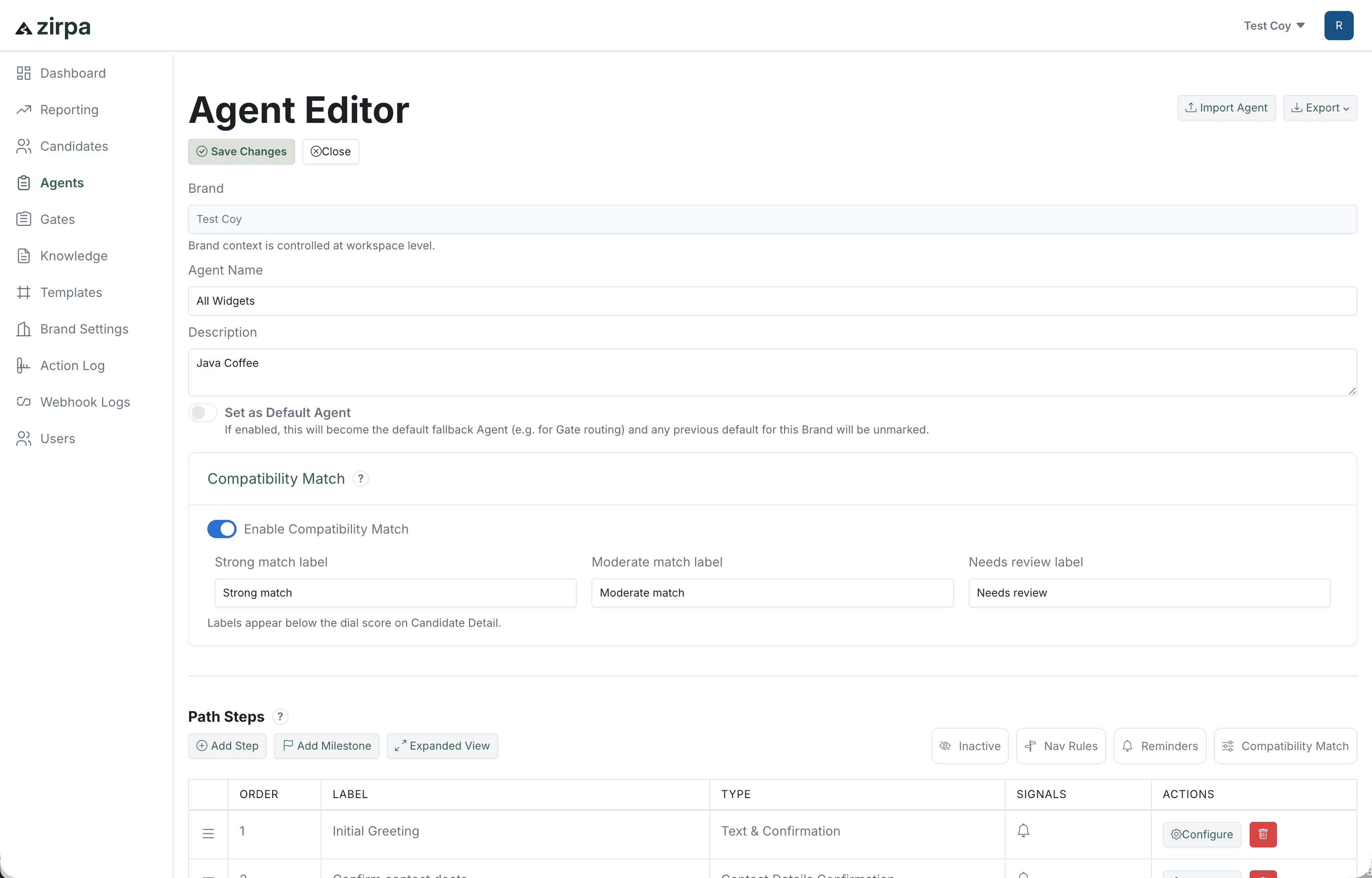 Zirpa product showing a guided journey